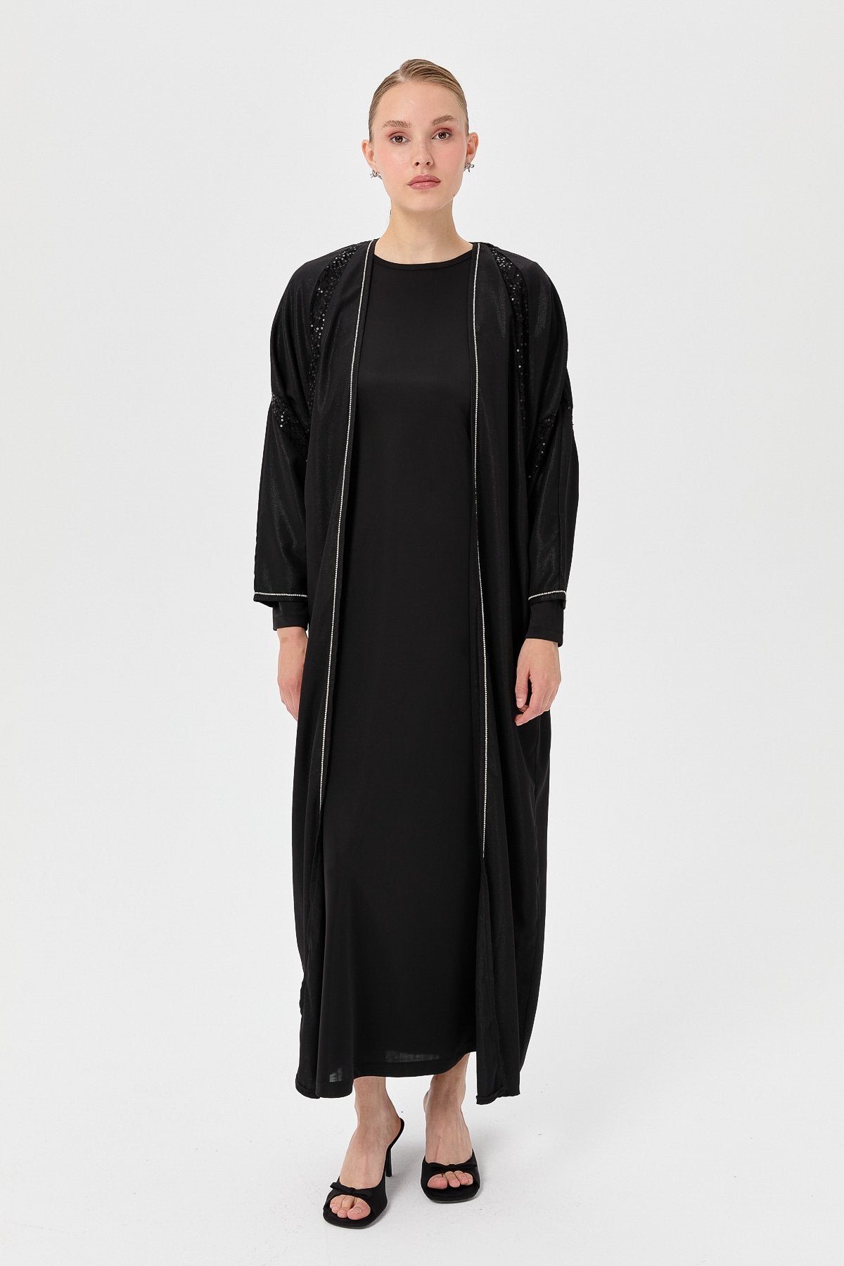Elegant Abaya Set with Stone Details - Black – NİHAN