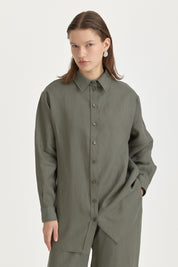 100% Linen Oversized Collared Tunic - Emerald