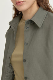 100% Linen Oversized Collared Tunic - Emerald
