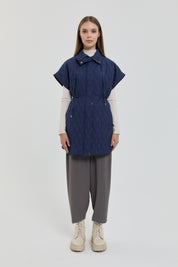 İnce Kapitone Beli Büzgülü Yelek - Lacivert