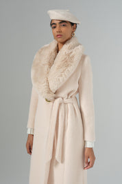 Angora Coat with Fur Collar - Beige