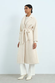 Angora Coat with Pocket Details - Beige
