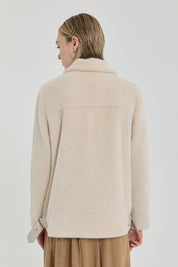 Angora Short Coat with Leather Details - Beige