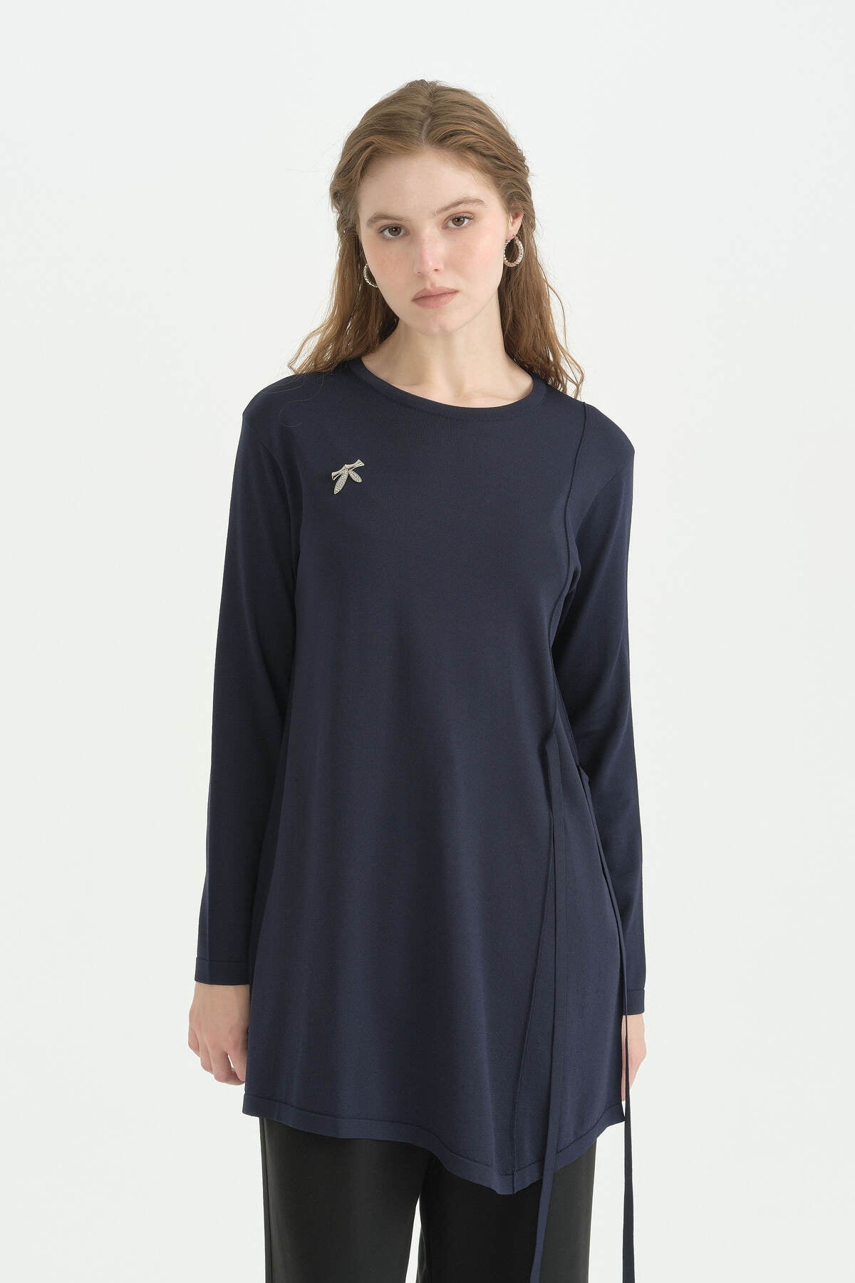 Bağlama Detaylı Rayon Triko Tunik - Lacivert