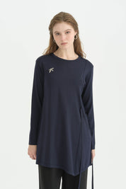 Bağlama Detaylı Rayon Triko Tunik - Lacivert