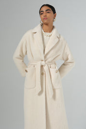 Angora Coat with Pocket Details - Beige
