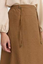 Elastic Waist Flared Tencel Skirt - Light Brown