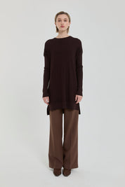 Ağaç Kabuğu Rayon Triko Tunik - Kahve