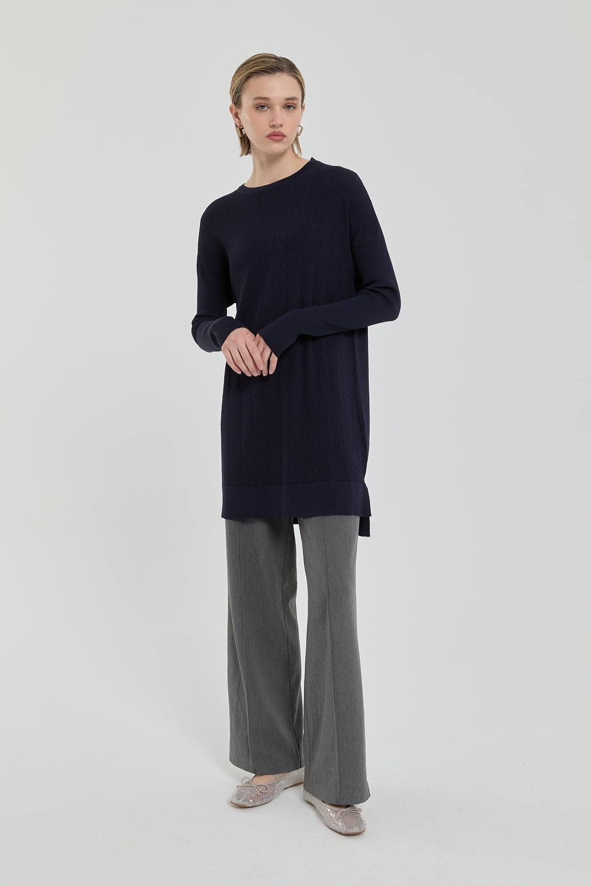 Ağaç Kabuğu Rayon Triko Tunik - Lacivert