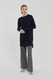 Ağaç Kabuğu Rayon Triko Tunik - Lacivert