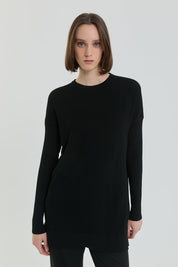 Tree Bark Rayon Knit Tunic - Black