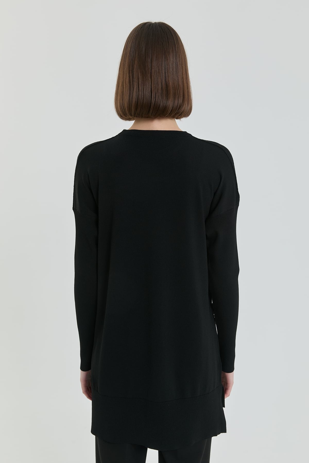 Tree Bark Rayon Knit Tunic - Black