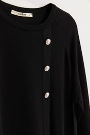 Button Detail Knitted Tunic - Black