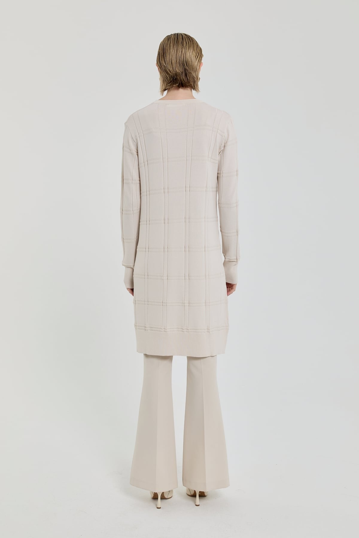 Kendinden Desenli Rayon Triko Tunik - Bej