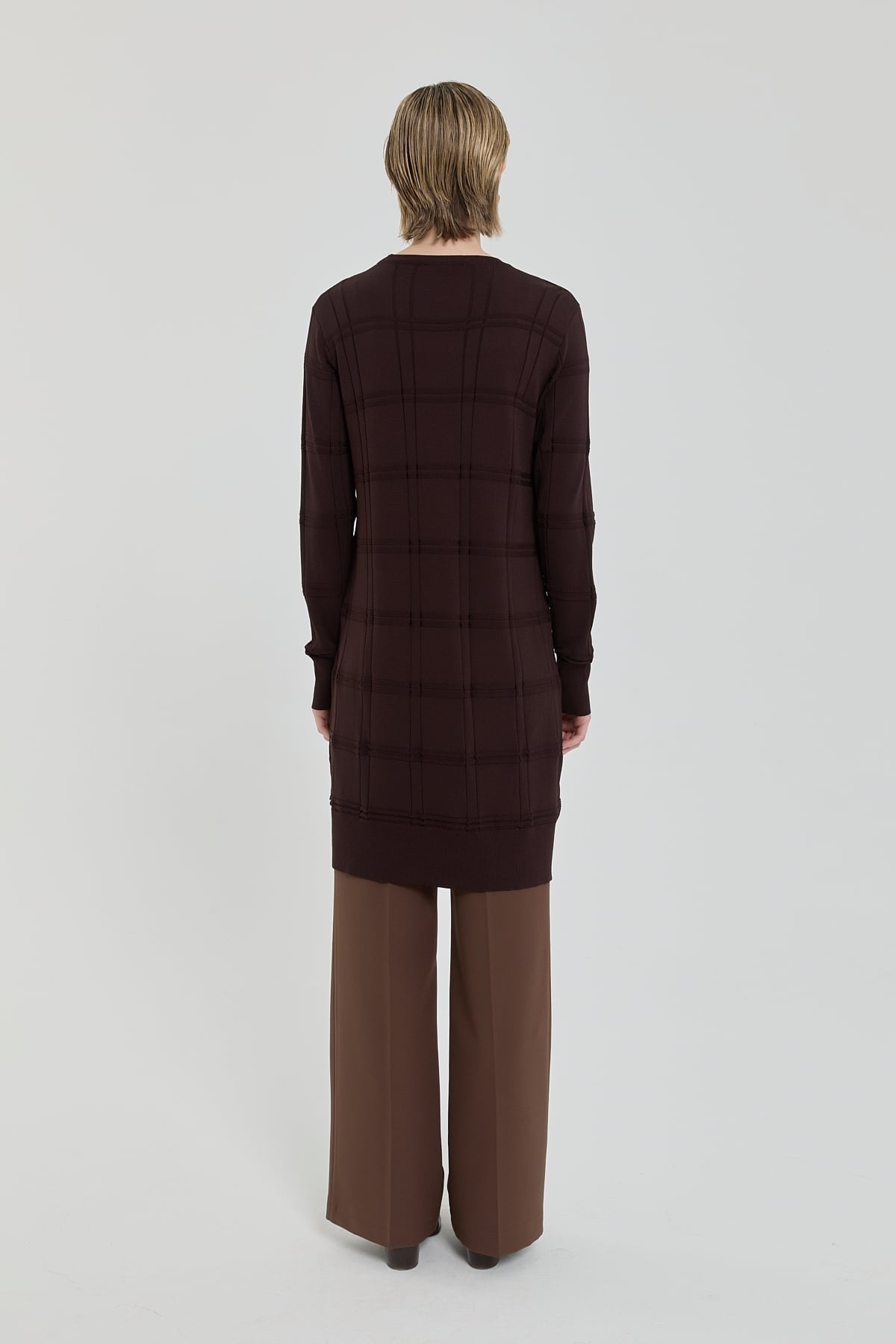 Self-Patterned Rayon Knit Tunic - Brown