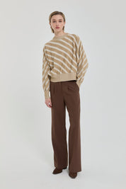 Batwing Sleeve Crop Sweater - Beige