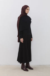 Hair Braid Patterned Shawl Detail Knitted Tunic - Black