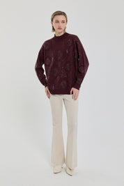 Embroidered Half Turtleneck Sweater - Plum