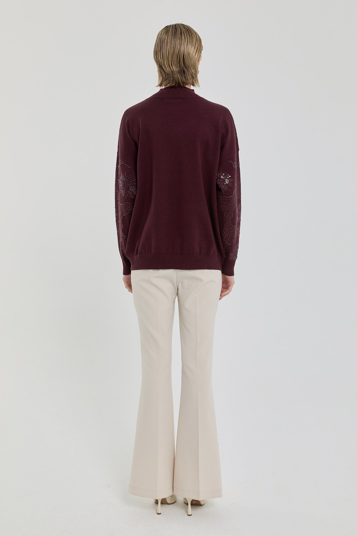 Embroidered Half Turtleneck Sweater - Plum