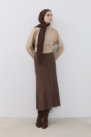 Pleated Rayon Skirt - Brown