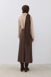 Pleated Rayon Skirt - Brown