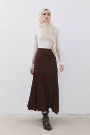 Pleated Knit Skirt - Brown