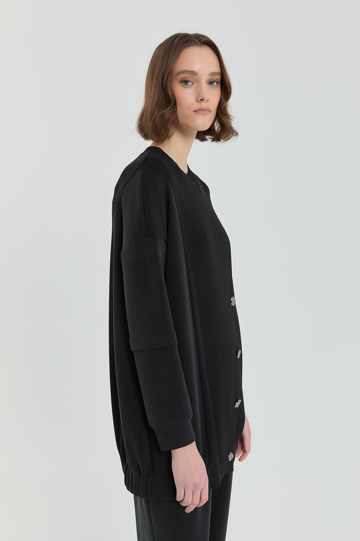 Knitwear and Tunic Set with Knitted Pants - Black