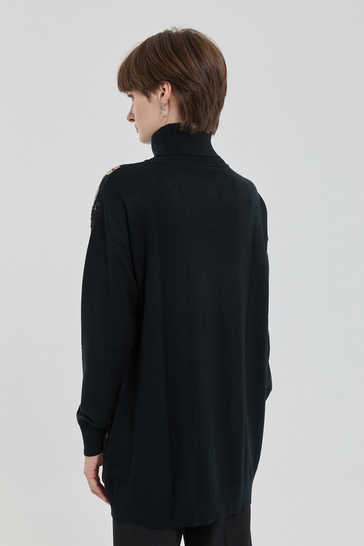 Chenille Hair Braided Mercerized Tunic - Black