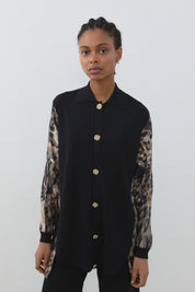 Button Detail Rayon Pants and Tunic Set - Black