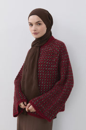 Multicolored Sequin Knit Wide-Sleeved Sweater - Burgundy