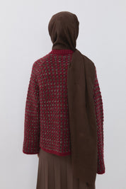 Multicolored Sequin Knit Wide-Sleeved Sweater - Burgundy