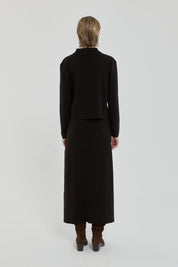 Button Detail Knit Skirt and Jacket Set - Black