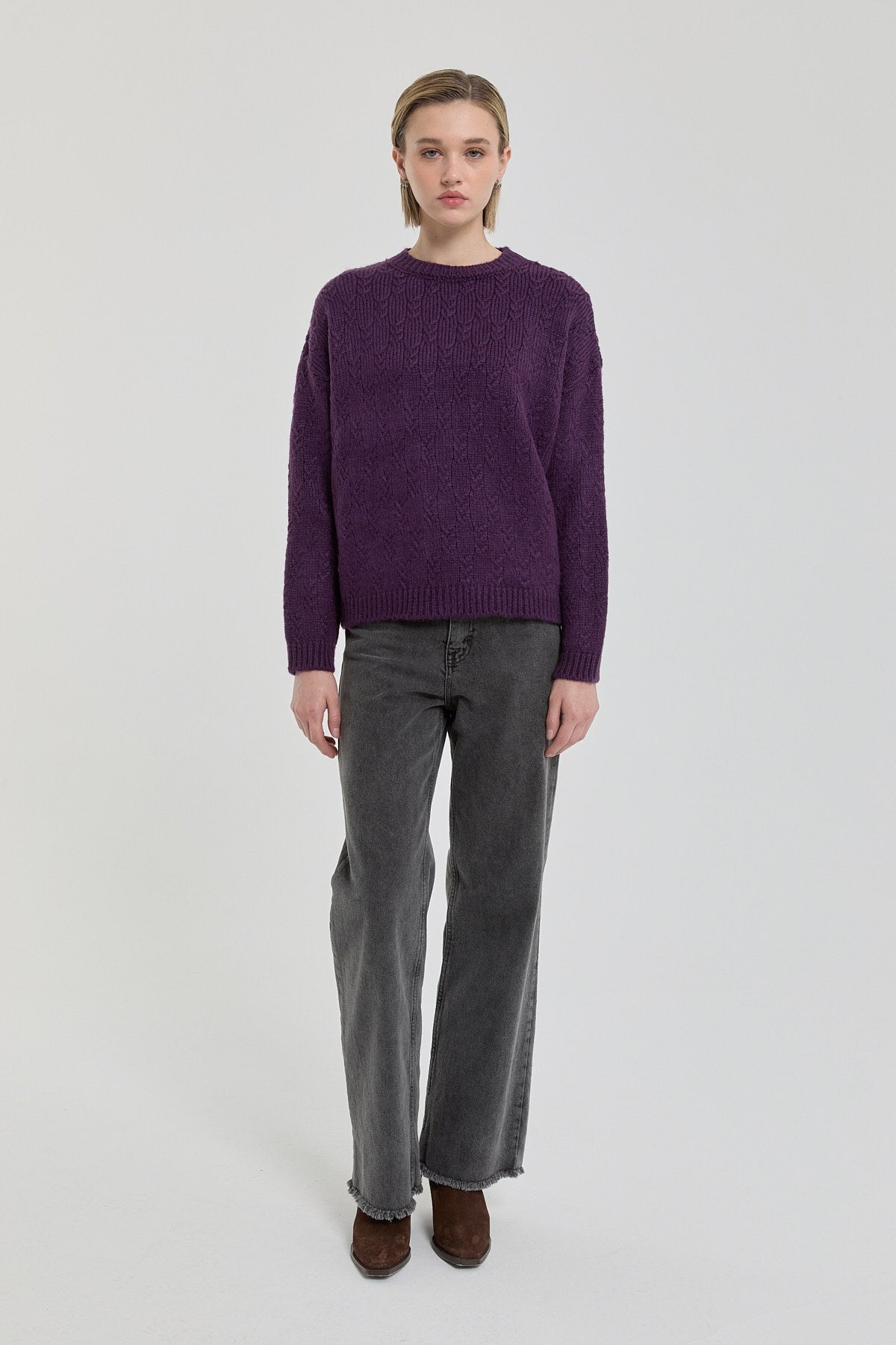 Oversize Small Patterned Sweater - Plum