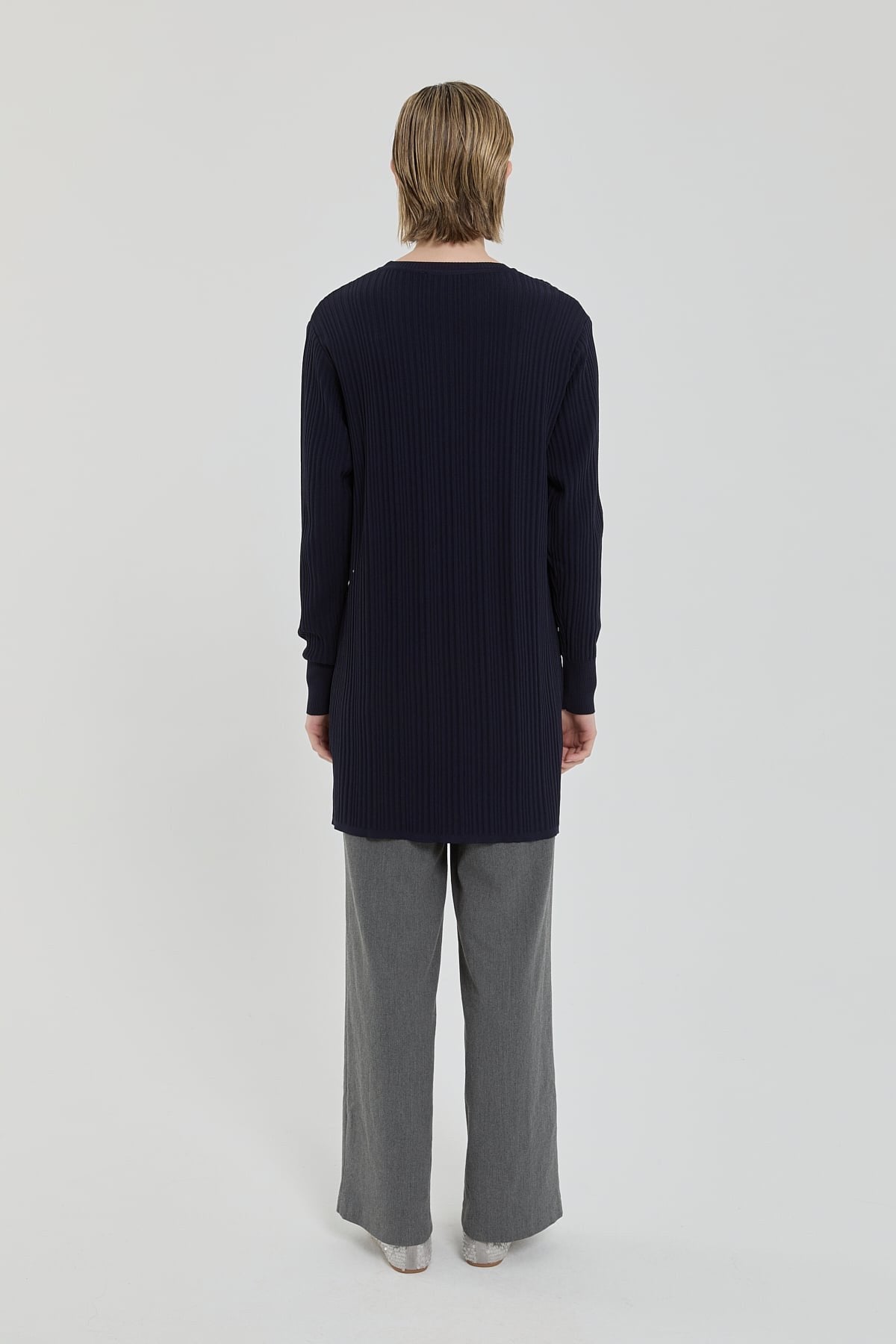 Ribbed Knit Tunic - Navy Blue