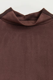 Dik Yaka Basic Cupra Süet Bluz - Kahve