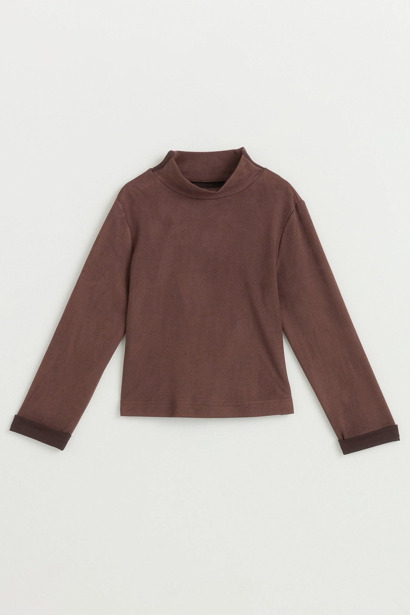 Dik Yaka Basic Cupra Süet Bluz - Kahve