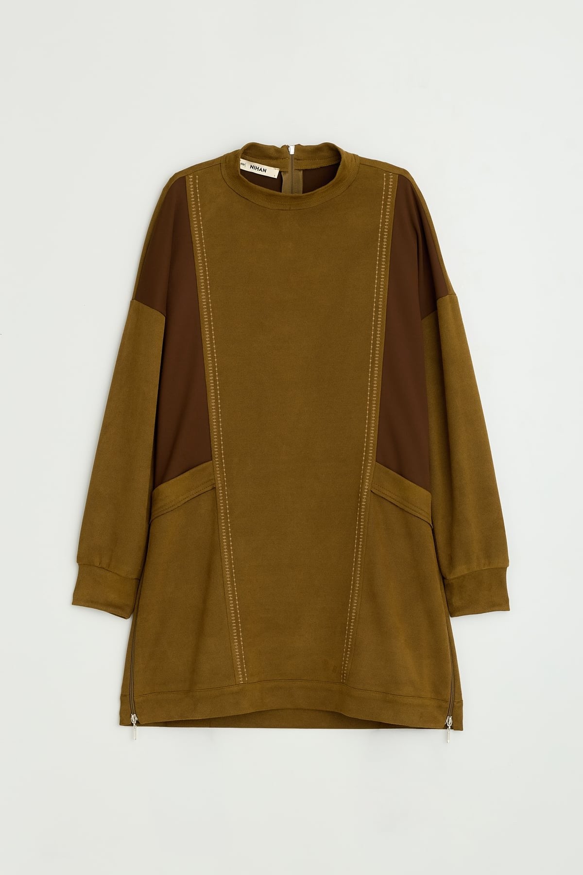 Metal Aksesuarlı Cupra Süet Tunik - Olive