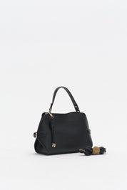 Bag with Buckle Detail Sides and Charm Accessories - Black