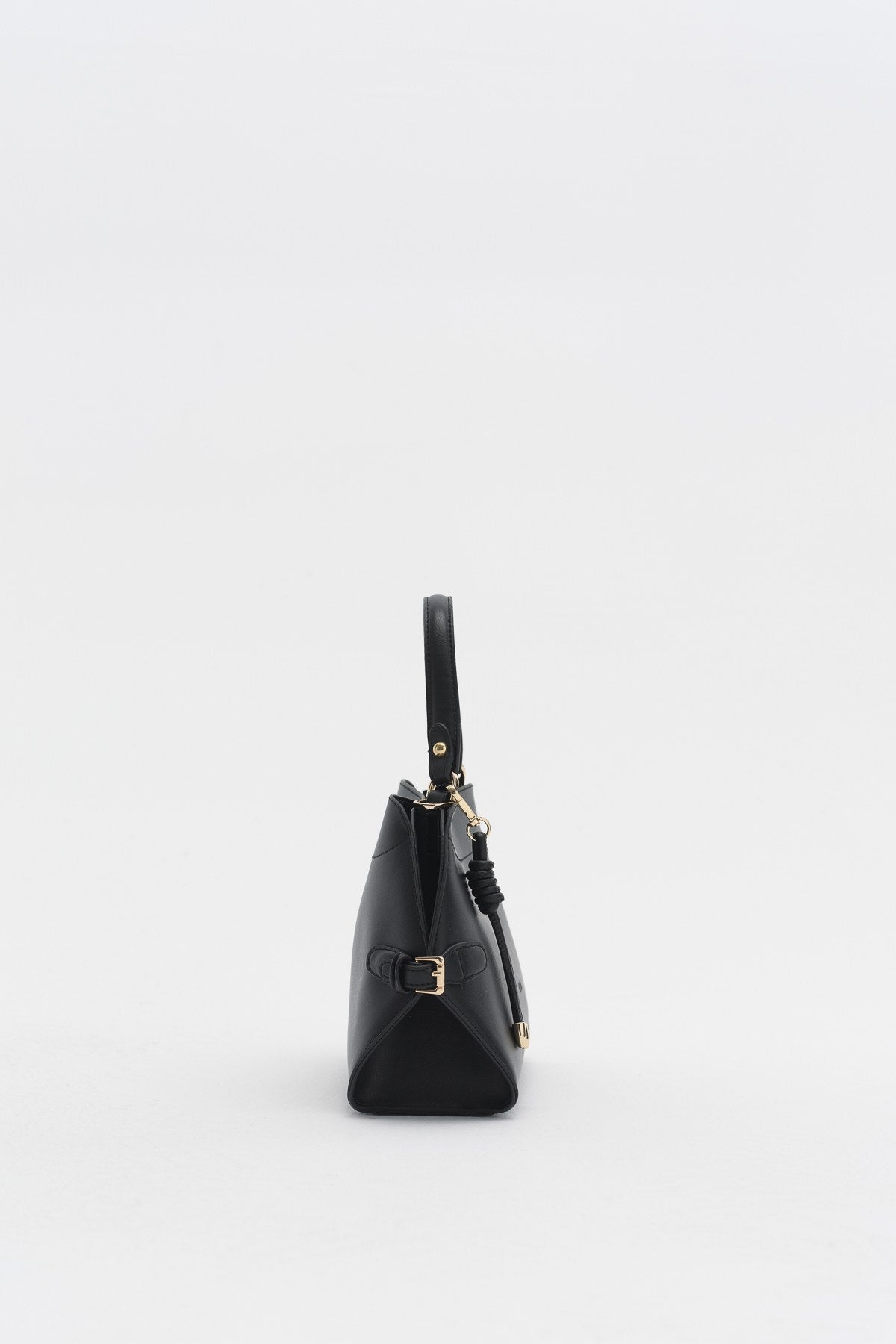 Bag with Buckle Detail Sides and Charm Accessories - Black