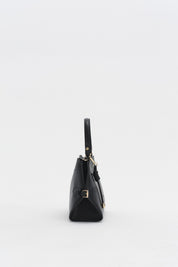 Bag with Buckle Detail Sides and Charm Accessories - Black