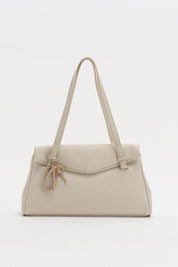 Double Handle Charm Detail Shopper Bag - Beige