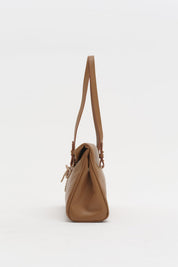 Twin Handle Shopper Bag with Charm Detail - Tan