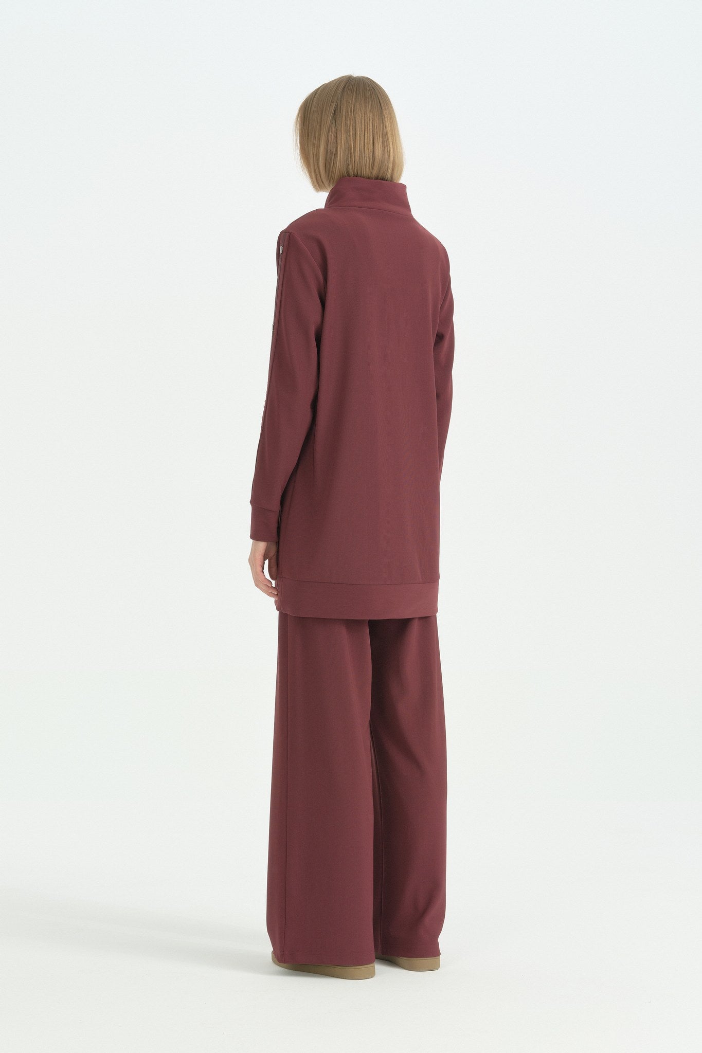 Kol Detaylı Rahat Pantolon Tunik Takım - Bordo