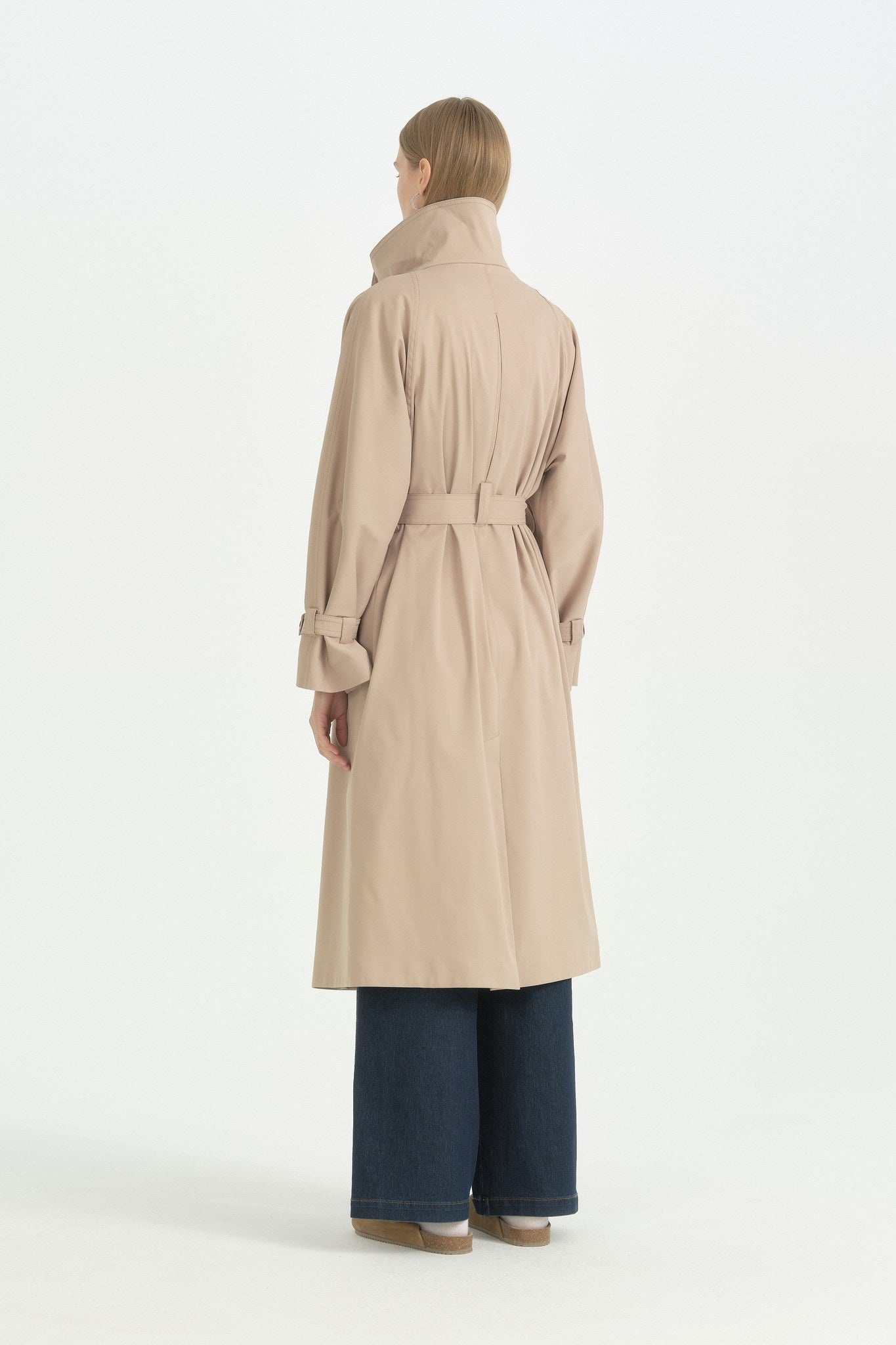 Dik Yaka Oversize Trençkot - Vizon