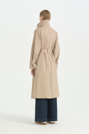 Dik Yaka Oversize Trençkot - Vizon