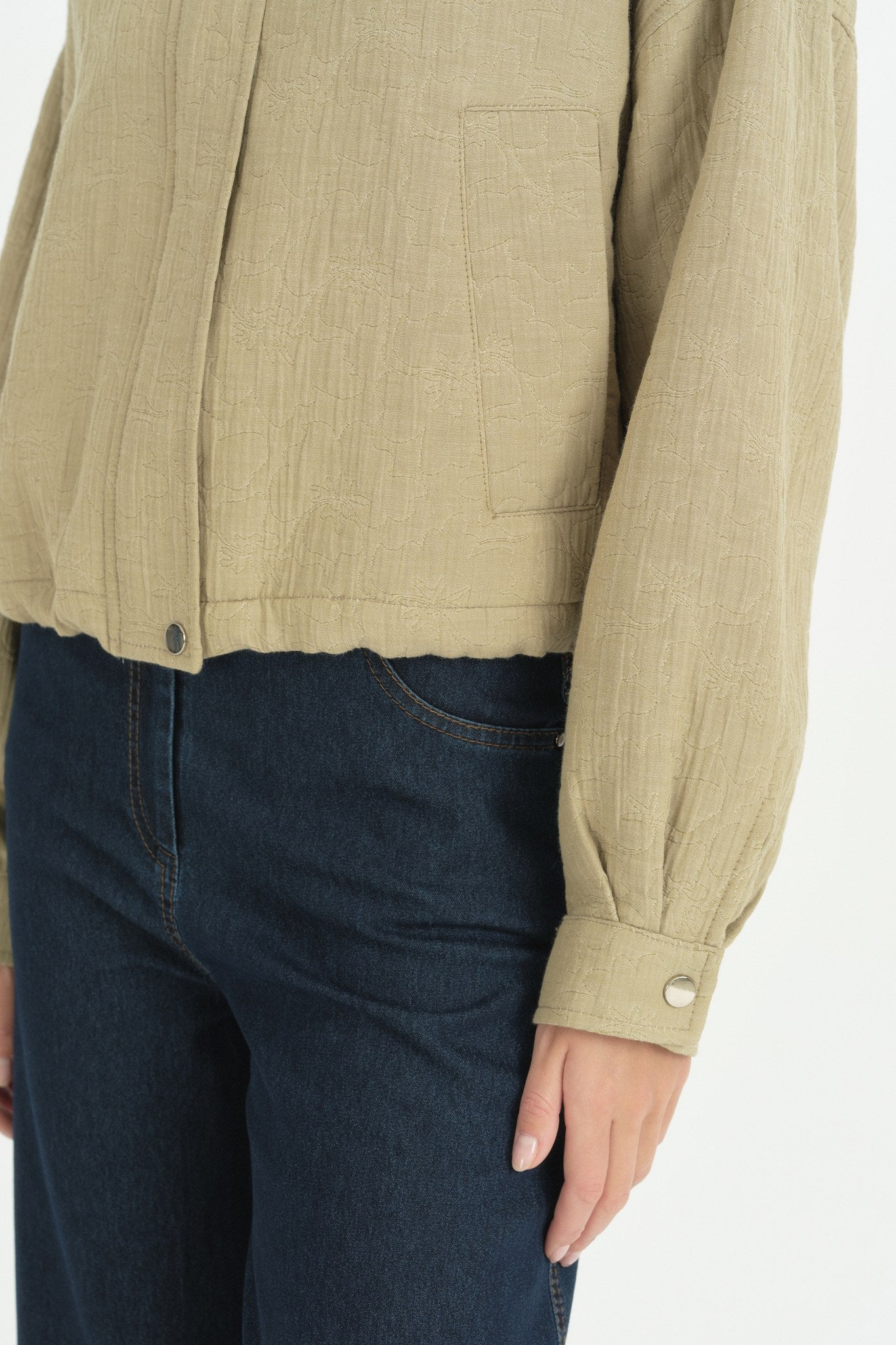 Floral Desenli Crop Kapitone Ceket - Kekik