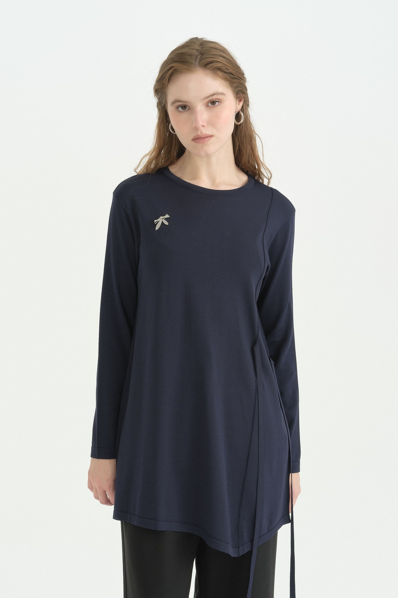 Bağlama Detaylı Rayon Triko Tunik - Lacivert