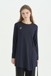 Bağlama Detaylı Rayon Triko Tunik - Lacivert