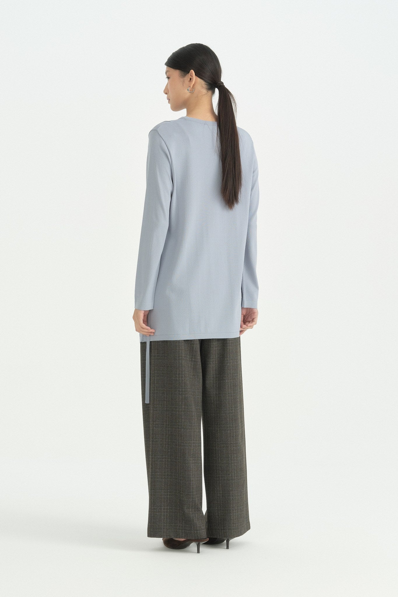 Bağlama Detaylı Rayon Triko Tunik - Mavi