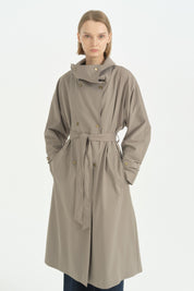 Dik Yaka Oversize Trençkot - Yeşil